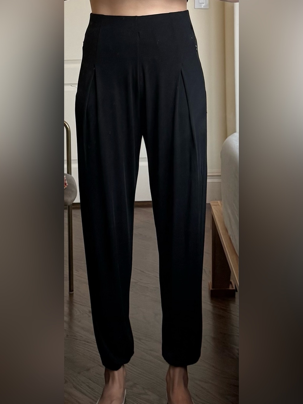 ME+EM Black Cropped Pleat-Front Tapered Trousers